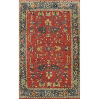 Hand-knotted Transitional Wool Carpet Red Oushak Rug Floral Oriental Area Rug - 12' 0'' X 8' 10''