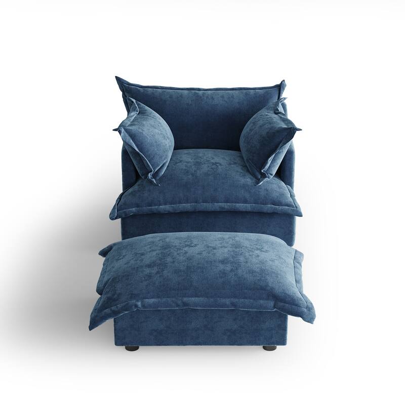 39"W Oversized Chenille Comfy Cloud Chaise Lounge with Ottoman