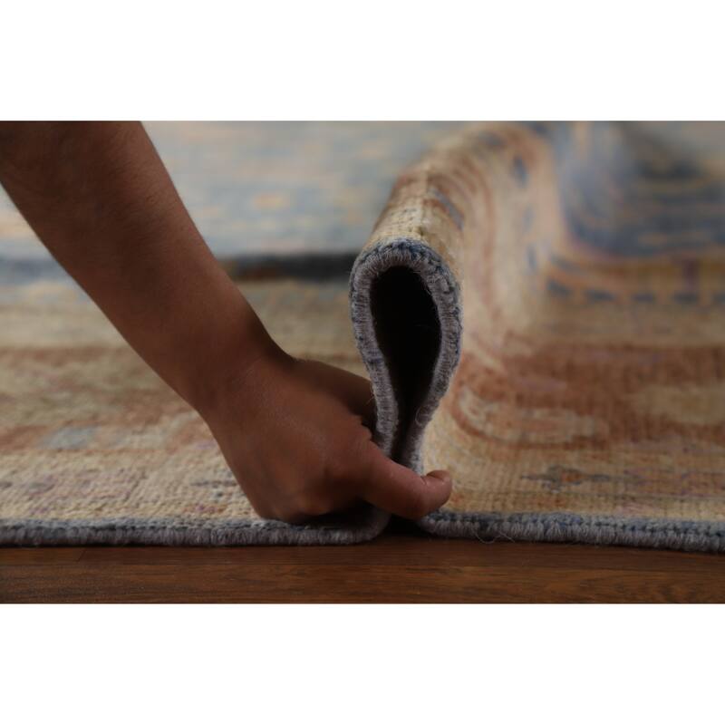 Hand Knotted Oriental 100% Wool Carpet Transitional All-Over Navy Blue & Blues Oushak Area Rug - 13' 11'' X 9' 9''