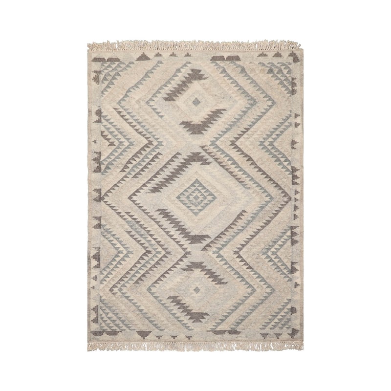 LoomBloom Beige Handwoven Oriental Southwestern Kilim Wool Area Rug - 5' 3'' x 7' 7''