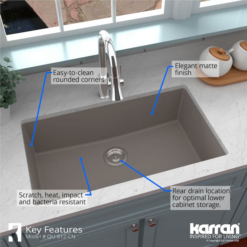 Karran Undermount 32.5 in. Large Single Bowl Quartz Kitchen Sink
