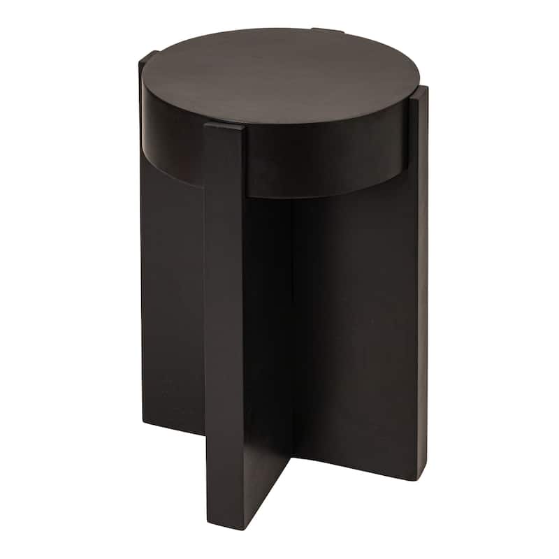Acacia Wood Side Table with Metal Top - Black