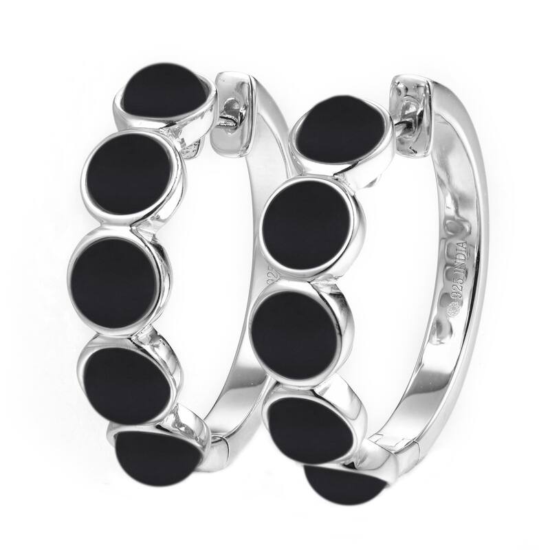 925 Sterling Silver Black Onyx Hoop Earrings
