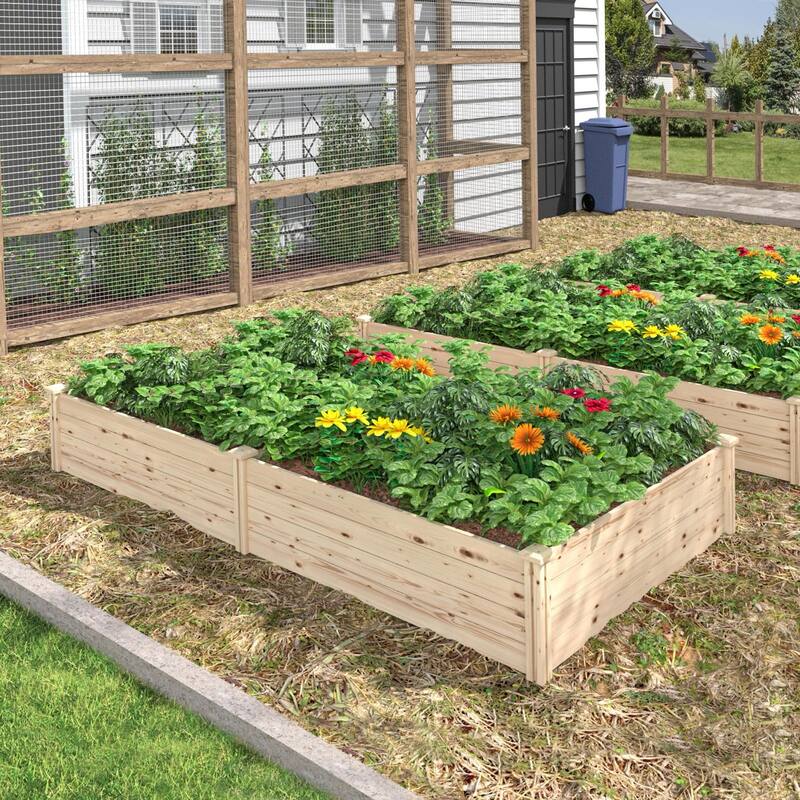 VEIKOUS Natural Wood Raised Garden Bed, Outdoor Planter Box for Vegetables, Flowers, Herbs, Natural Brown