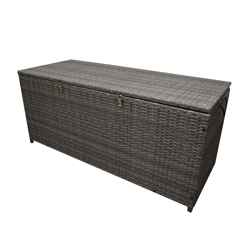 Indoor and Outdoor Balcony Patio Deck Porch Pool 113 Gallon Wicker Storage Box Trunk Bin with Metal Frame