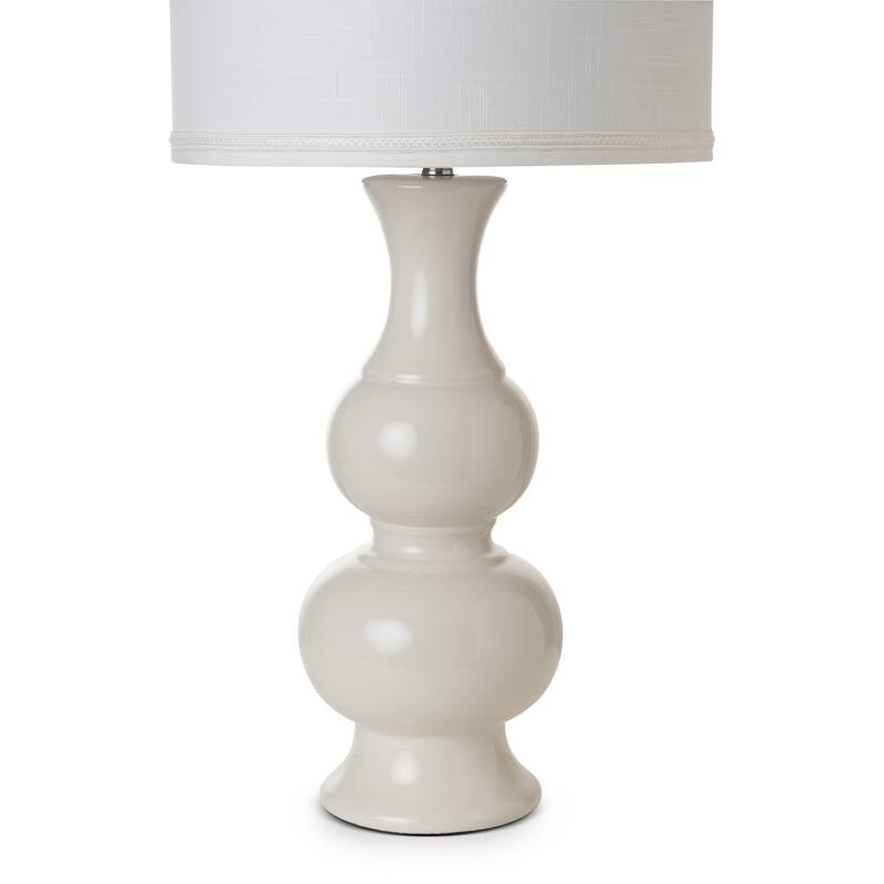 Lux Lighting Ceramic Elegant Coastal Cream/White Table Lamps with Linen Shade (Set of 2) 3-Way Switch