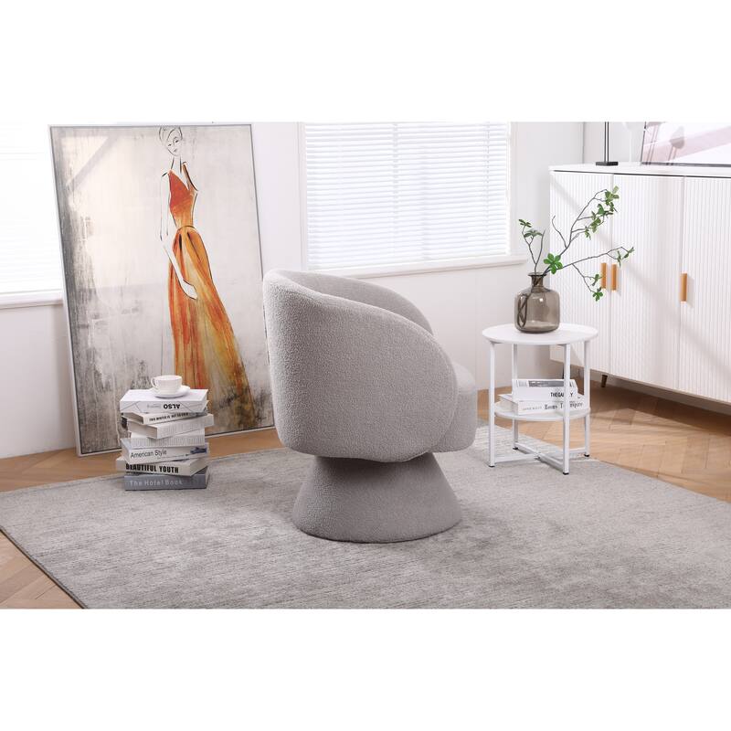 Grey Faux Fur 26.4" Swivel Round Barrel Chair