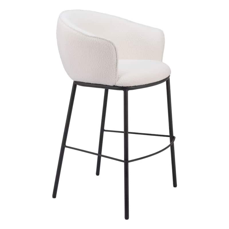 Ivory and Black Shearling Bar Stool 30 Inch Bar Height Chair with Back - 24.4” x 24.4” x 40.9”
