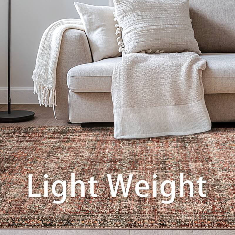 Mcow Vintage Floral Low-Pile Machine Washable Non-Slip Area Rug