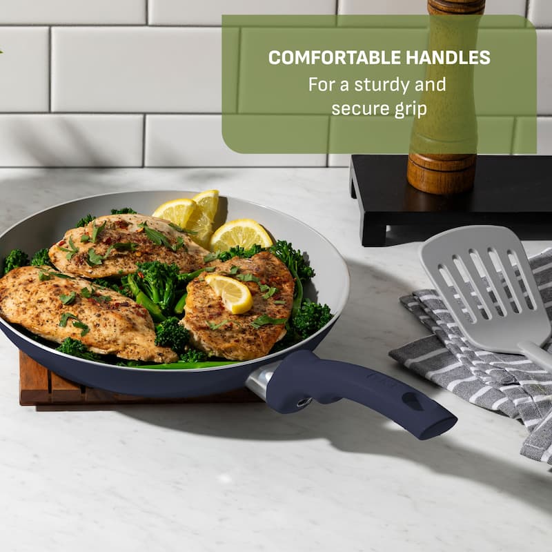 T-fal Essentials Ceramic Non-Stick Cookware, 5 Quart Jumbo Cooker with Lid, Midnight Blue
