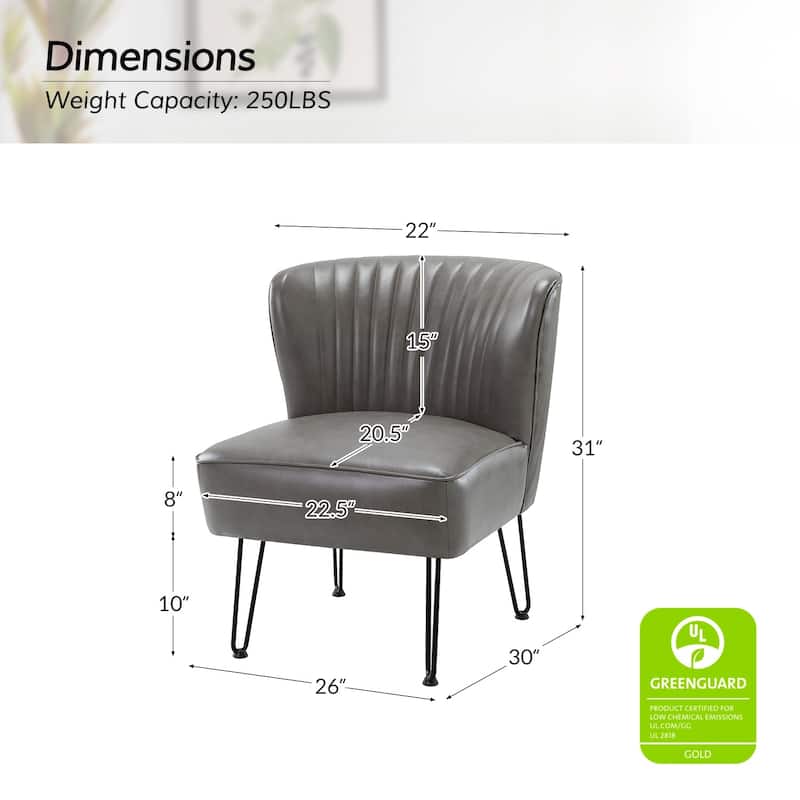 Donia Modern Faux Leather Wingback Armless Side Chair with Metal Legs by HULALA HOME