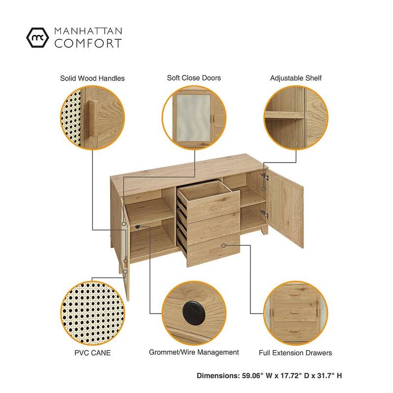 Manhattan Comfort Sheridan Modern Cane 4-Piece Living Room Table Set
