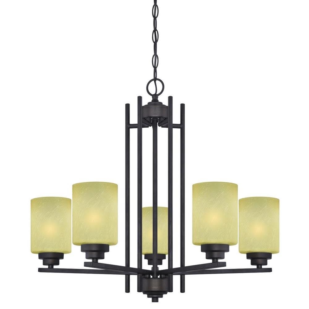 Westinghouse 63443B  Ewing 25" Wide Single-Tier Chandelier with 5 Lights with Amber Harvest Glass - Chandeliers For Bedrooms by Overstock.com