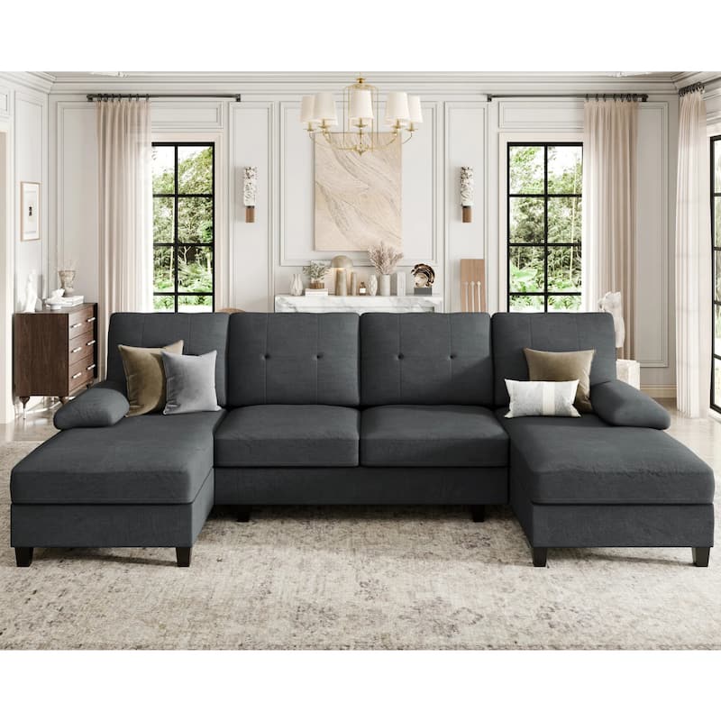 Futzca Sectional Sofa Couches for Living Room, 4 Seat U-Shaped Sofa - Black