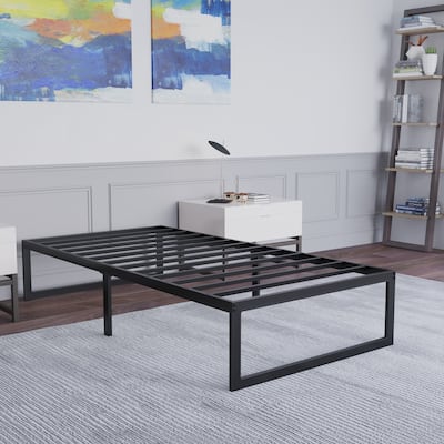 14" Metal Platform Bed Frame with Steel Slat Supports-No Foundation Needed