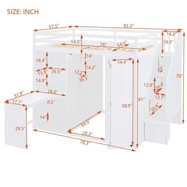 dimension image slide 0 of 2, Multi-Functional Full Size Bunk Bed with Transformative Wardrobe Space, Integrated Workspace and Shelves, Space-saving