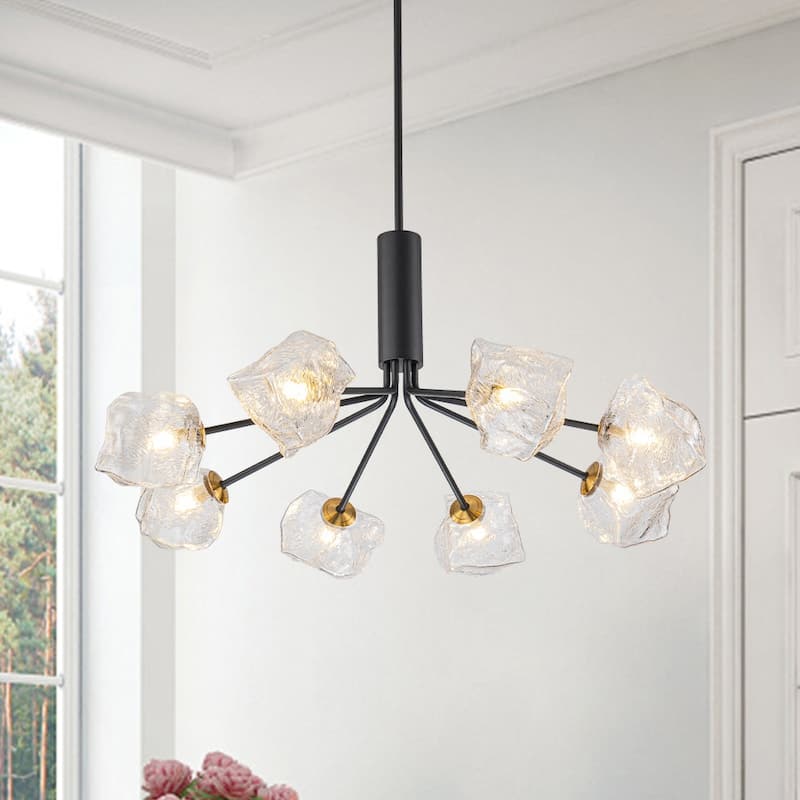 Black and Gold Clear Rock Glass Sputnik Chandelier - 8-Light - Black and Gold