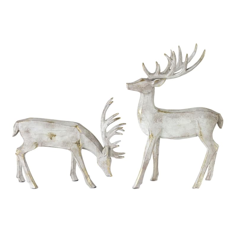 Set of 2 White and Gold Rustic Deer Table Top 13"