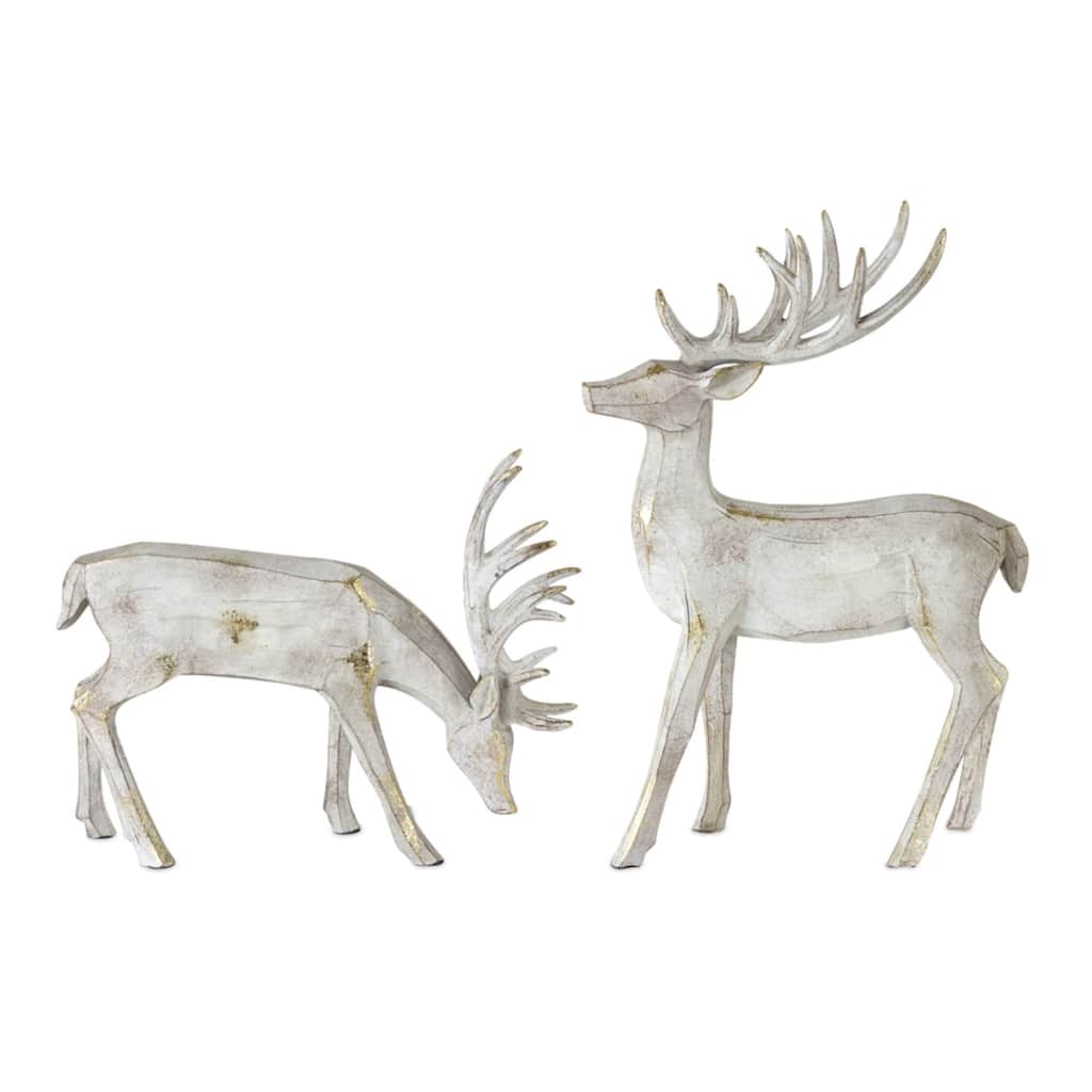 Set of 2 White and Gold Rustic Deer Table Top 13"