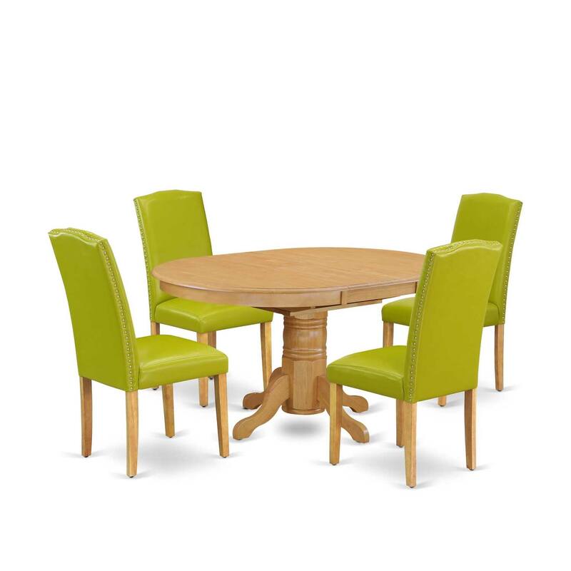 Oval Dining Table Set 5pc 42-60" Table w/ Butterfly Leaf & 4 Parsons Chairs - Autumn Green