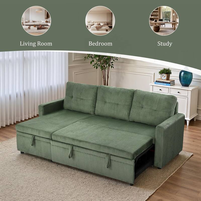 Tufted Convertible Corduroy/ Linen Modular Sectional Sofa with Storage Chaise