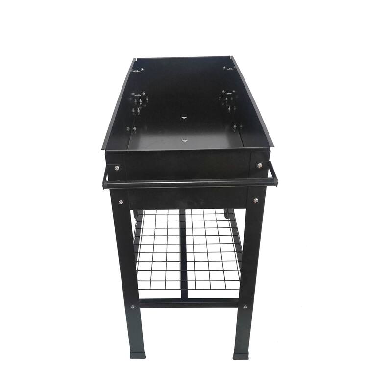 Metal Elevated Planter with Switchable Drainage Wheels and Storage Shelf for Patio or Balcony - 36.2”L x 16.7”W x 31.9”H
