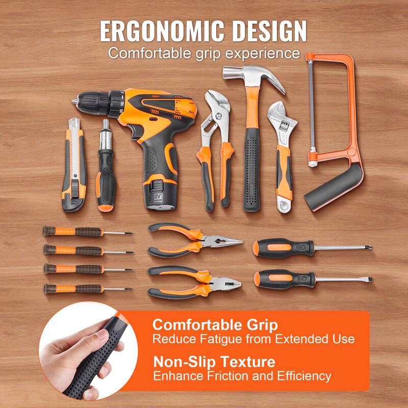 146 Piece Portable General Steel Household Hand Tool Set with Comfortable Grip - 17.13 x 12.60 x 4.53 inch