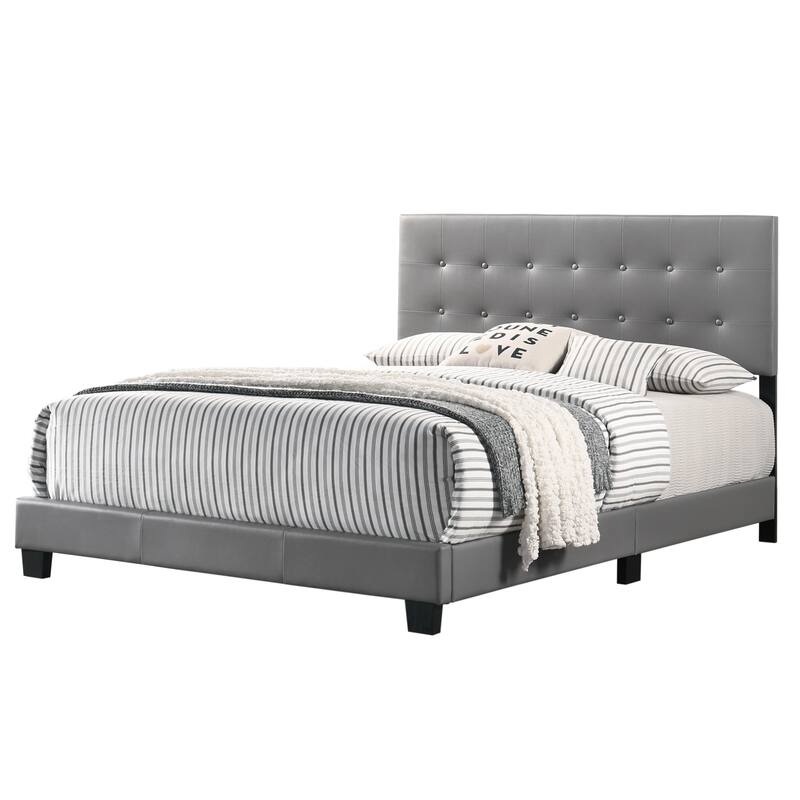 Solid Button Tufted Full Panel Bed - 78" - Gray