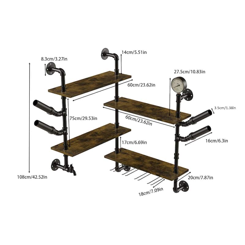 Wall Mounted Wine Rack Bar Shelves Industrial Pipe Glass Holder