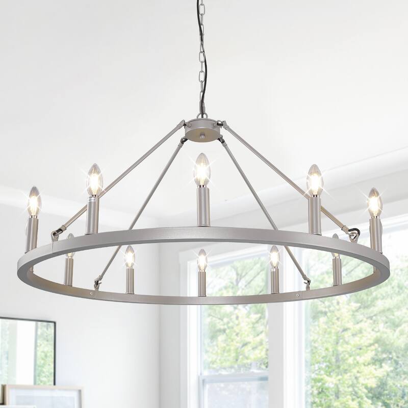 6/12-Light Wagon Wheel Farmhouse Chandelier - 12-Light - Silver