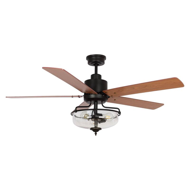 52" 5-Blade Matte Black Reversible Ceiling Fan with Light