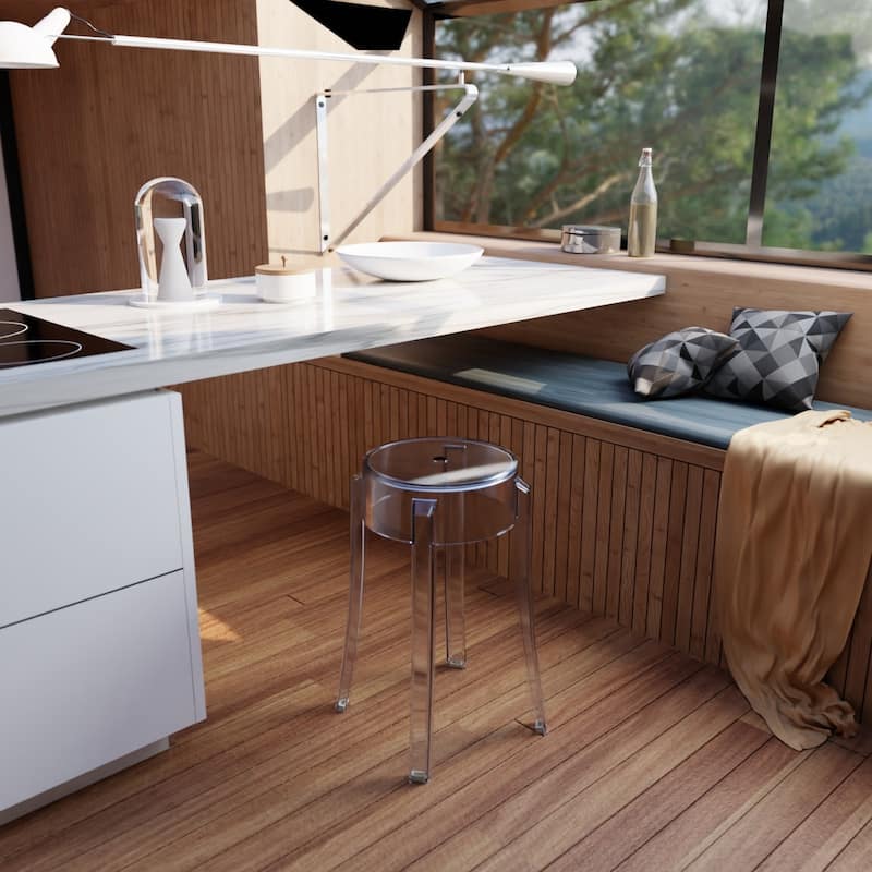 LeisureMod 18" High Backless Acrylic Counter Stool with Round Seat and Foot Rest for Home Dining Room and Kitchen - 18.1"
