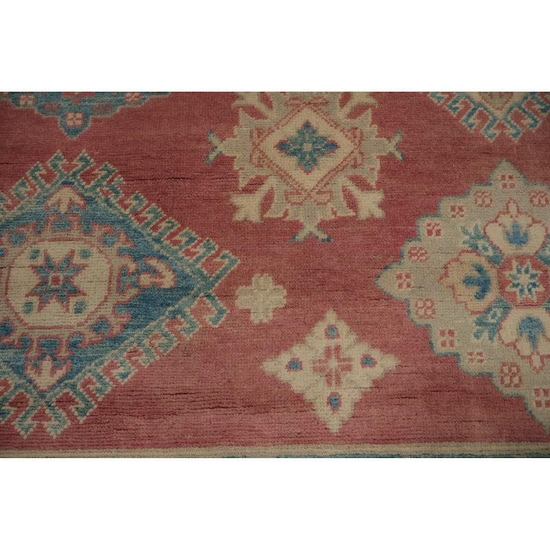 Hand Knotted Oriental 100% Wool Carpet Traditional Geometric Pink Kazak Area Rug - 11' 3'' X 8' 6''