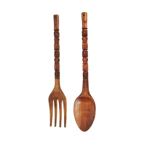 Carved Tiki Spoon & Fork Wooden Wall Decor Art Utensil ...
