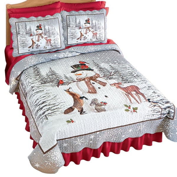 Winter Snowman and Deer Scalloped Edge Quilt On Sale Bed Bath & Beyond 36715610