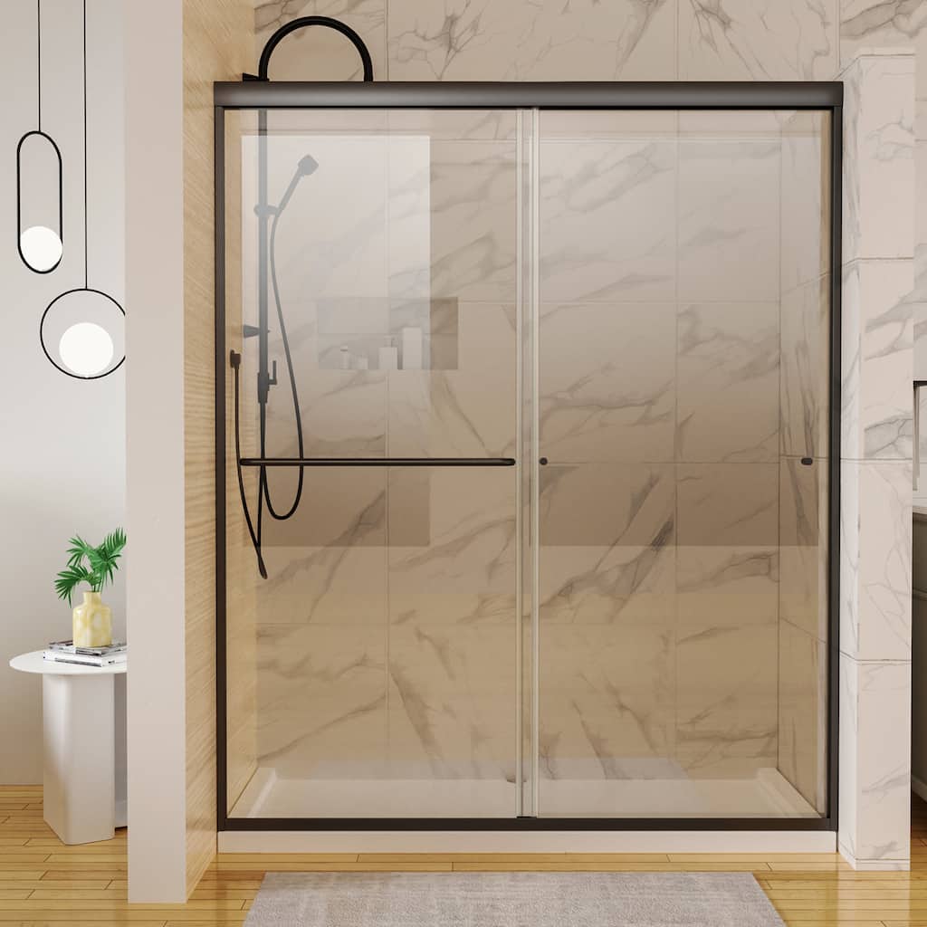 60''x72'' Double Sliding Semi-Frameless Shower Door with 6mm Tempered Glass