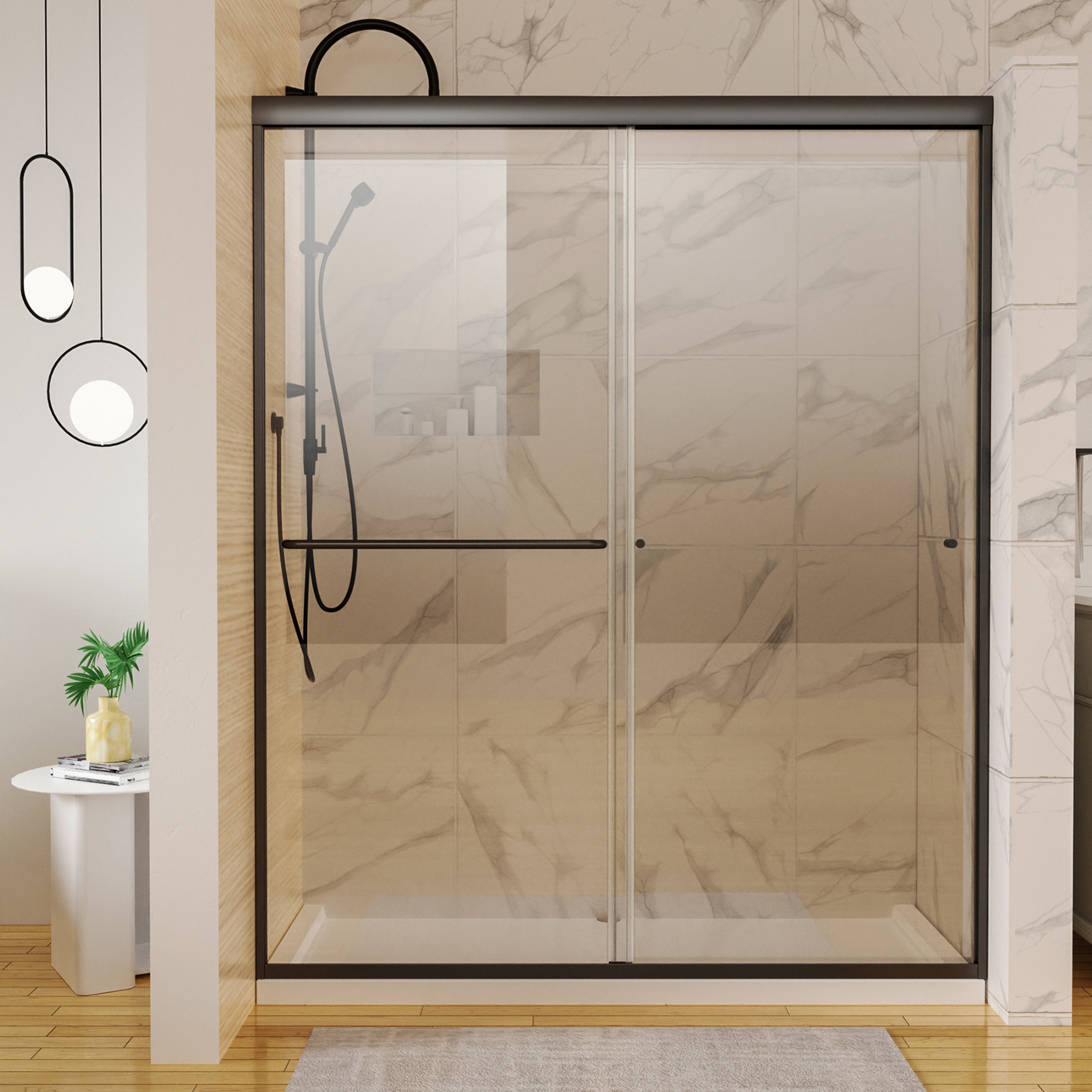 60''x72'' Double Sliding Semi-Frameless Shower Door with 6mm Tempered Glass