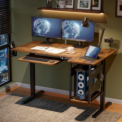 57 inch Electric Standing Desk Adjustable Height L Shaped Desk with Keyboard Tray and Host Shelf