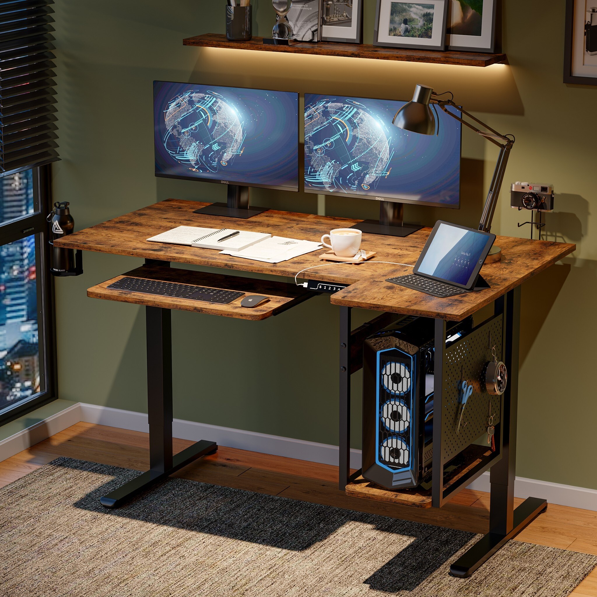 FEZIBO Standing Desk With Drawers Adjustable Height Desk With Keyboard 