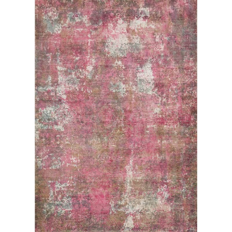Hand Knotted Oriental Viscose Silk Carpet Modern Abstract Pink Abstract Area Rug - 7' 5'' X 5' 6''