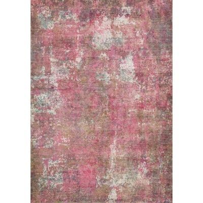 Hand Knotted Oriental Viscose Silk Carpet Modern Abstract Pink Abstract Area Rug - 7' 5'' X 5' 6''