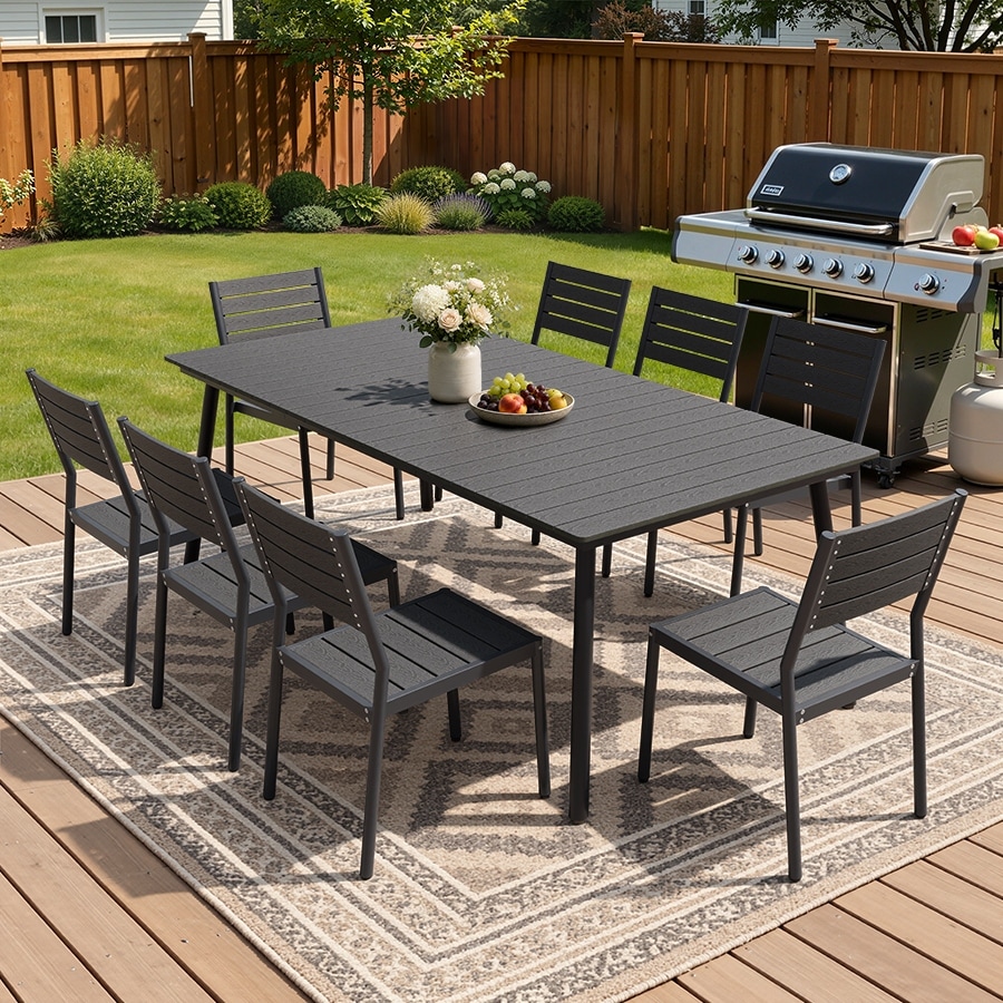 large patio table with umbrella hole Outdoor Dining for 8, 83" Aluminum Table like top with a textured black finish gives your outdoor space a stylish look Bigroof 37" Metal Patio Dining