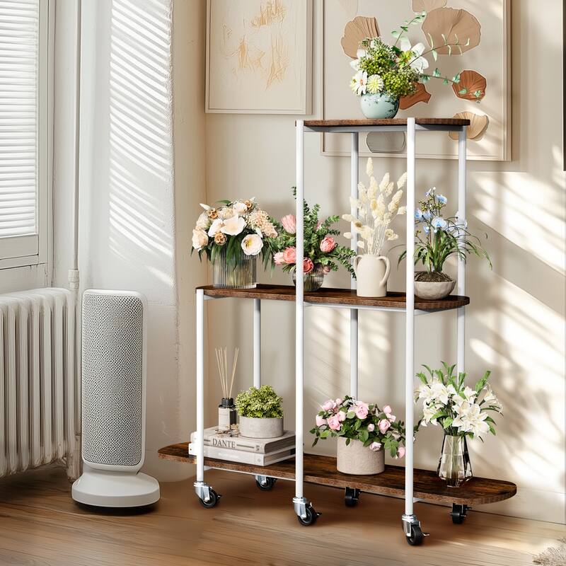 3 Tiers Plant Stand with Wheels Open Ladder Bonsai Holer - 44" W x 12" D x 42.8" H