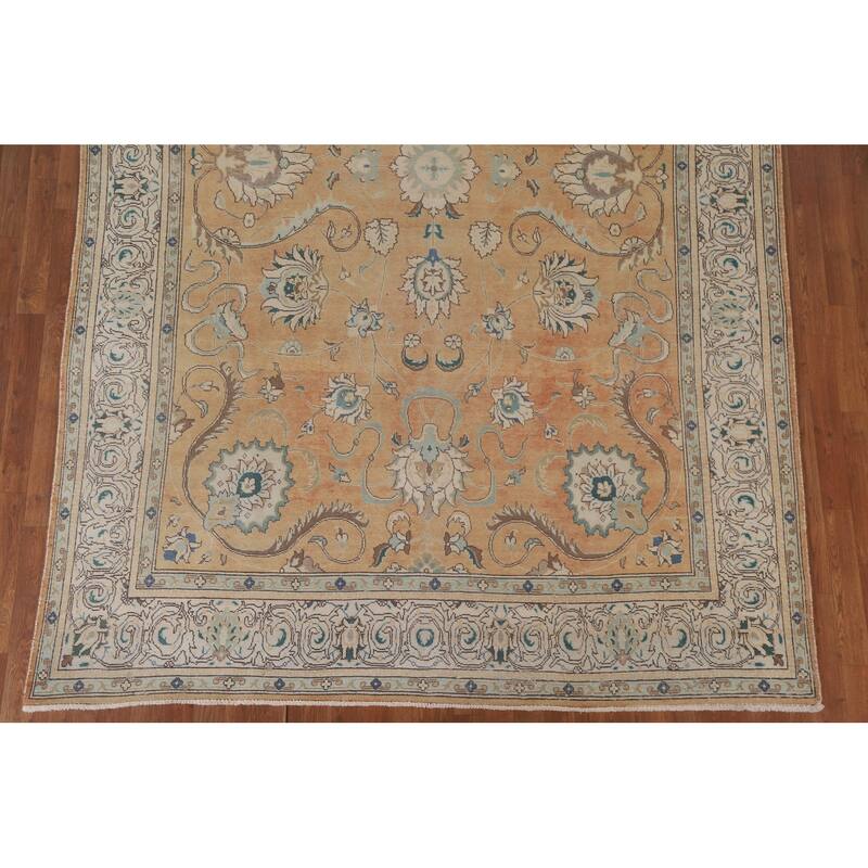 Hand Knotted Oriental 100% Wool Carpet Traditional All-Over Oranges & Rust Tabriz Area Rug - 11' 1'' X 7' 3''