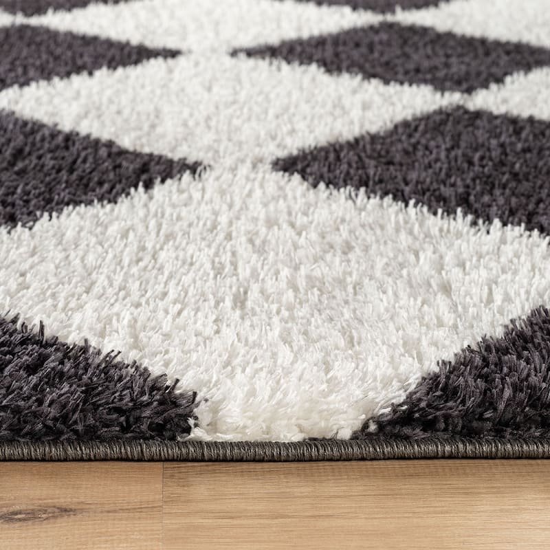 Diamond Wave Shag Rug - Cozy Feel for Living Room, Bedroom, or Entryway - Anthracite Dark Gray - Medium Pile
