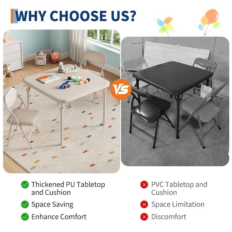 3/5-Piece Kids Folding Table and Chairs Set, Toddlers Children's Activity Table and Chairs Set