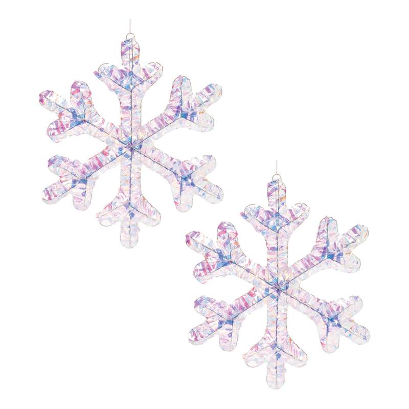 HomeRoots Set of Two White Iridescent LED Lighted Holiday Snowflake Christmas Ornaments