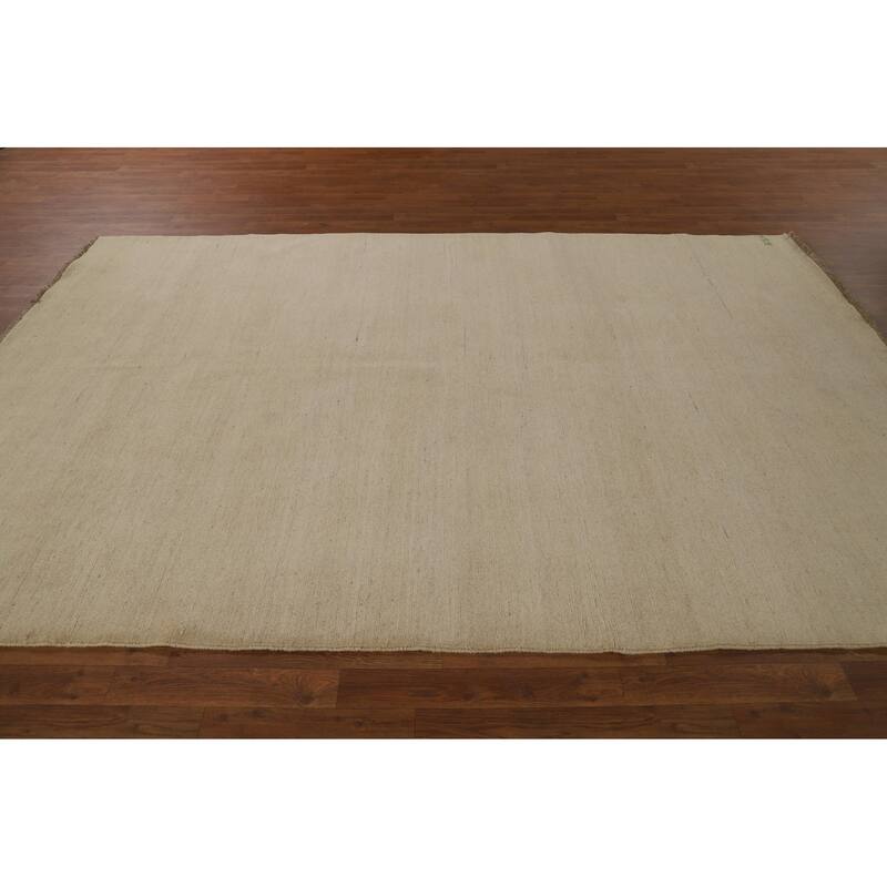 Modern Gabbeh Area Rug Handmade Oriental Beige Wool Carpet - 6'6" x 9'9"
