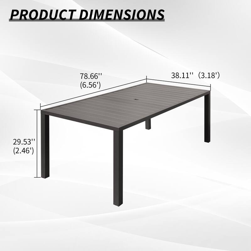 Outdoor Dining Table for 8 Person,Square Slatted Metal Patio Table for Deck Garden Lawn Backyard Use with Umbrella Hole, Brown
