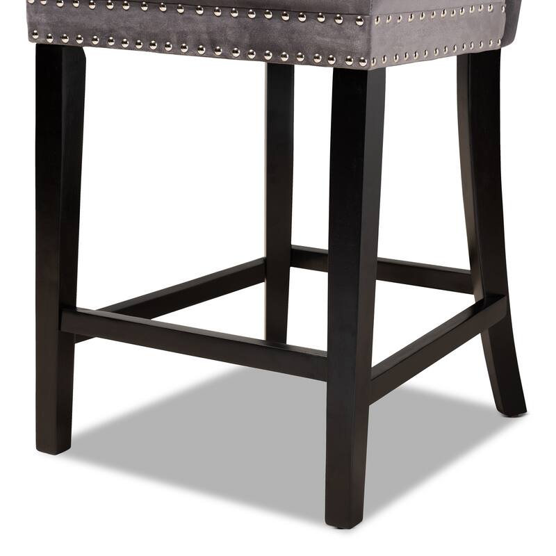 Howell Modern Transitional Velvet and Dark Wood 2-PC Counter Stool Set